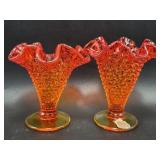 Fenton Amberina Hobnail Bud Vase(2)