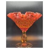 Amberina Thumbprint Pedestal Dish