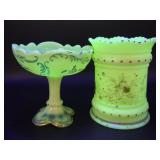 Heisey Custard Glass Holder, Northwood Intaglio