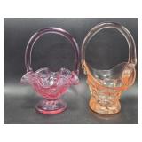 Fenton Pink Glass Strawberry Basket, Peach Pink
