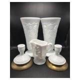 Milk Glass Grapevine Vases(2), Milk Glass