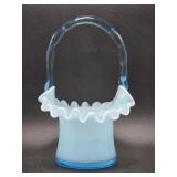Fenton Blue Glass Top Hat Basket