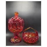 Amberina Moon and Stars Lidded Candy Dish and