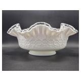 Fenton Spanish Lace Milk Glass with Silver Crest