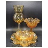 Amber Glass Compote, Amber Wine Glass, Yellow