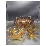 Amber Glass Swung Bowl, Amber Glass MCM Bowl,