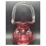 Cranberry Melon Base Basket Vase