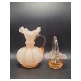 Fenton Peach Miniature Basket, Peach Ruffled