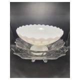 Milk Glass Pedestal Bowl, Clear Glass Bowl(2)