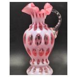 Fenton Cranberry Glass Opalescent Coin Dot Vase