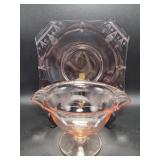 Pink Depression Glass Plate and Compote