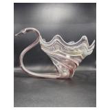 Hand Blown Art Glass Swan Bowl