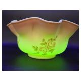 Fenton Hand painted Burmese Rose Ruffled Bowl