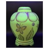 Fenton Hand painted Burmese Glass Ginger Jar