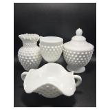 Fenton Milk Glass Hobnail Handled Bowl, Fenton