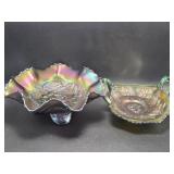 Green Carnival Glass Butterfly Bon-Bon Dish,
