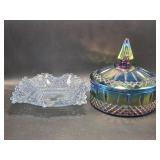 Indiana Carnival Glass Candy Dish, Light Blue