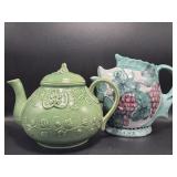 Bordallo Pinheiro Frog Teapot, Grapevine Fish