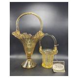 Fenton Yellow Butterflies and Berries Basket,