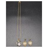 Apple Necklace, Faux Pearl Heart Earrings