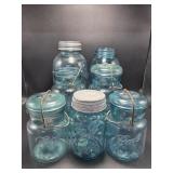 Blue Glass Ball Jars(7)