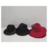 3 Felt Ladies Hats & 1 Men
