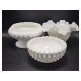 Milk Glass Hobnail Candle Bowl, Handkerchief