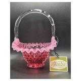 Fenton Cranberry Hobnail Opalescent Glass Basket
