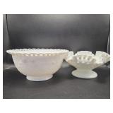 Indiana Milk Glass Lace Bowl, Milk Glass Hobnail