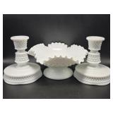 Fenton Milk Glass Hobnail Footed Bowl,