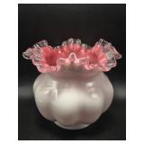 Fenton Pink and White Silver Crest Vase