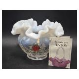 Fenton Handpainted Strawberries Opalescent Bowl