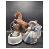 Floral Glass Lid Jar, Lady Figurine