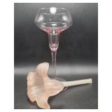 Pink Glass Wine Glass, Frosted Peach Flower