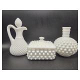 Milk Glass Decanter, Milk Glass Hobnail Square
