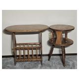 Wooden Tabel with Magazine Holder, Small Round