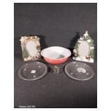 Pyrex Bowl, Christmas Picture Frames(2), Candle