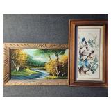 Bluebirds in Tree Signed Print, MCM Fall
