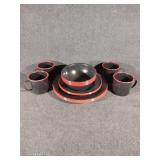 4 Pc Set Of Tin Dishes Black & Red