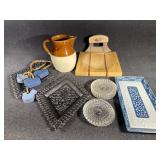 Cream and Brown Pitcher, Metal Coasters