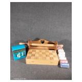 Wooden Chess Set, Poker Chips, Paper Towel Holder