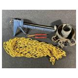 Yellow Metal Chain, Mounting Bracket, Caulk Gun