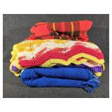 2 Crochet Afghans, Red Plaid Blanket