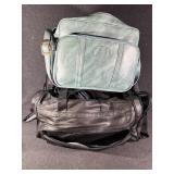 Faux Leather Duffle Bag with Black and Blue