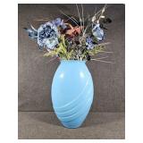 Blue Glass Vase with Faux Floral
