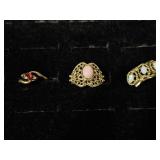 18K HGE Ring with Pink Gem, Gold Tone Ring with 3