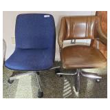 Blue Upholstered Swivel Chair, Brown Faux L