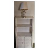 White Wicker Storage Stamd with Lamp