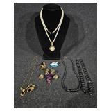 Gold Tone Necklace with Earrings, Faux Pearl