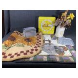Sunflower Rug, Quilted Table Quilt, Recipe Box